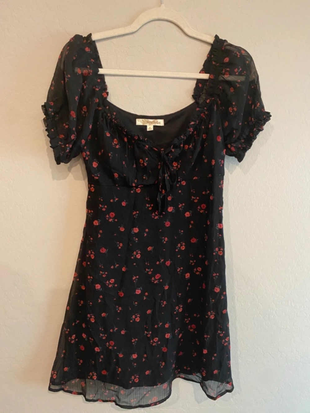 Rewind Black Mini Dress with Red Floral Print